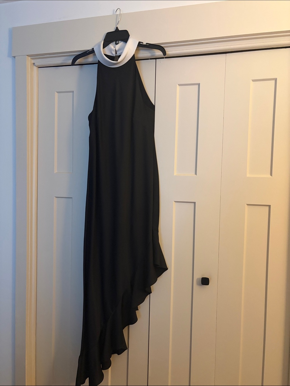 Karl Lagerfeld Black Asymmetrical Dress with White High Collar
